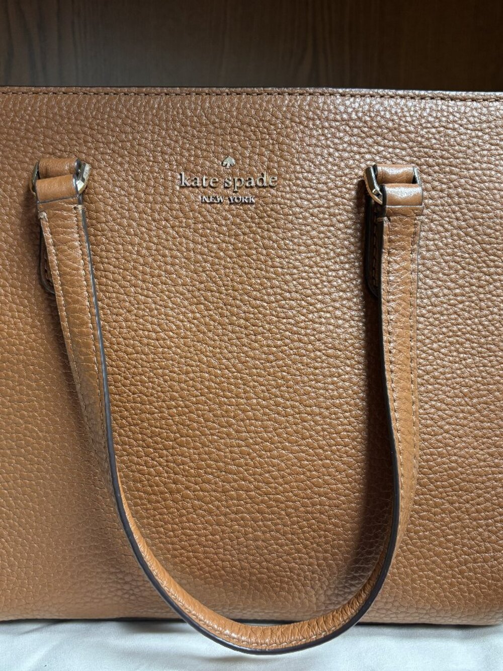Kate Spade New York Pebbled Leather Tote Brown Shoulder Bag Crossbody Strap
